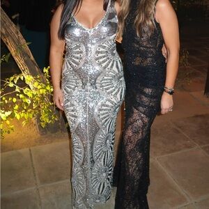 Elegant Silver Sequin Evening Gown